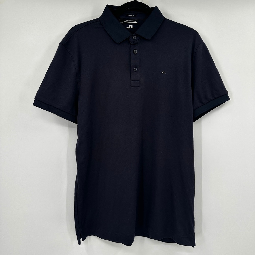 J.Lindeberg Stan Regular Fit Golf Polo Shirt Navy Blue‎ Club Pique Mens Large